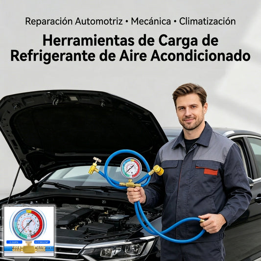 ❄🚗Manguera de recarga de refrigerante AC R134a con manómetro