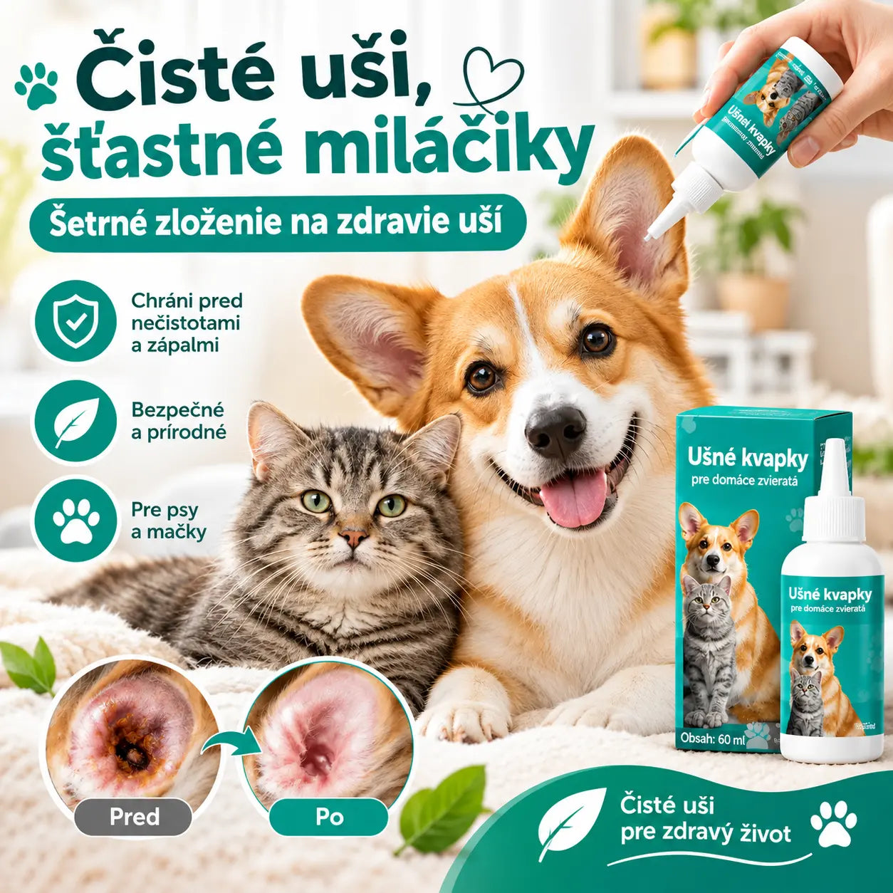 【Kúpte 1 a získajte 1 zadarmo】 🐱🐶 Jemné kvapky na čistenie uší pre domáce zvieratá – Rozlúčte sa s ochoreniami vonkajšieho zvukovodu