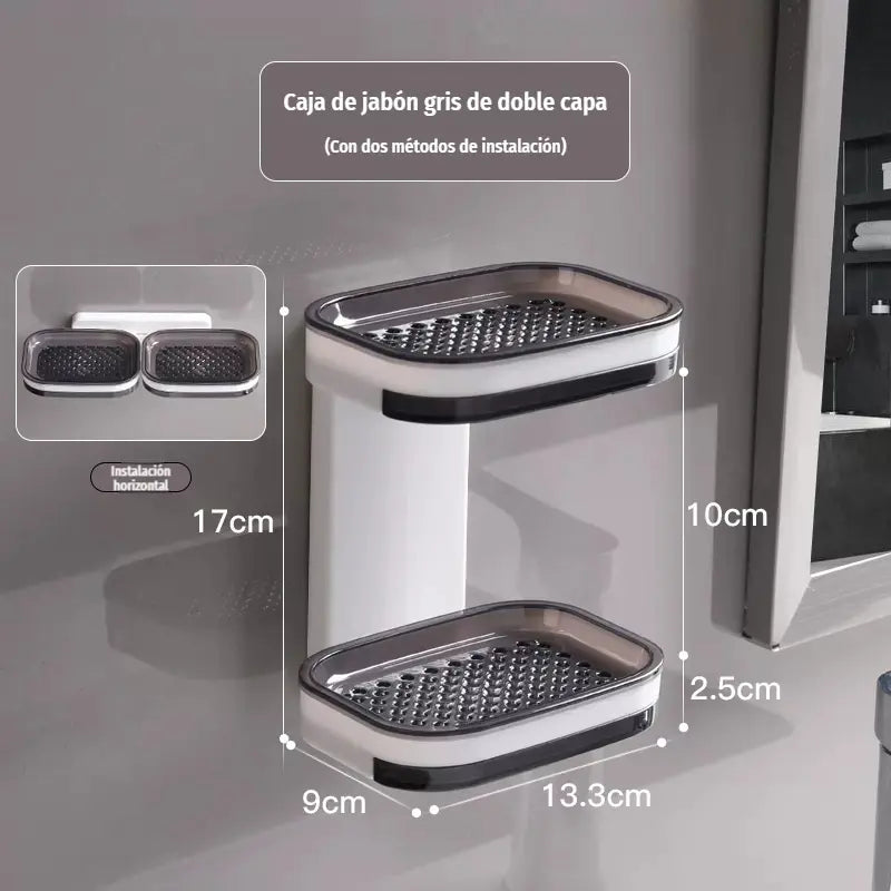 🧼💪 Jabonera de Pared con Doble Drenaje | Sin Taladrar, Instalación en 5 Segundos | Mantiene el Jabón Seco y Organiza tu Baño ✨