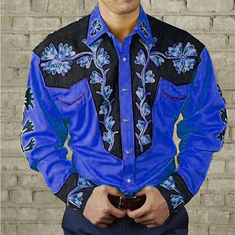 💥【S-3XL】Camisa de manga larga para hombre con estampado floral vintage