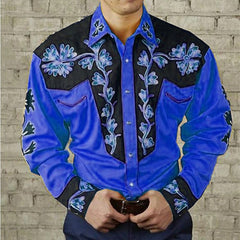 💥【S-3XL】Camisa de manga larga para hombre con estampado floral vintage