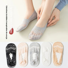 【10 pares】Calcetines de encaje antideslizantes de algodón invisible, silicona que se ajusta al talón, estables y no fáciles de deslizar