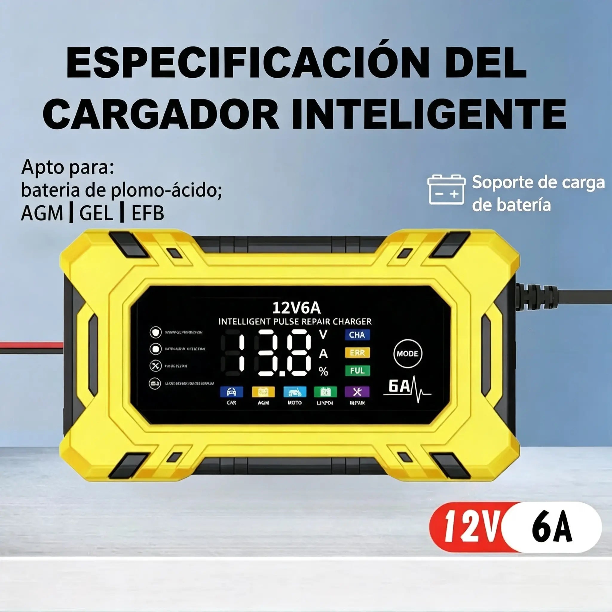 🔥🔋 Cargador de Batería Inteligente 12V 6A – Recarga Rápida y Reparación por Pulsos para Tu Coche ⚡🚗