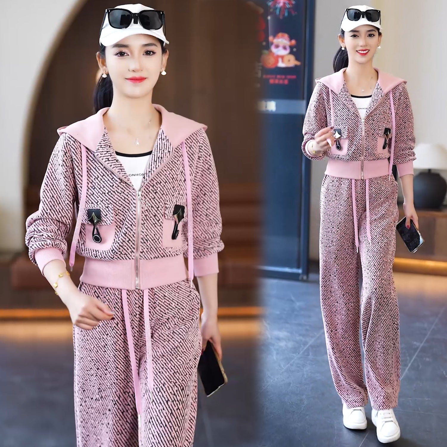 🔥✨【Nuevos estilos de otoño】✨[Conjunto de dos piezas elegante y cómodo] Ropa deportiva informal para mujer: sudadera con capucha y pantalones anchos✨