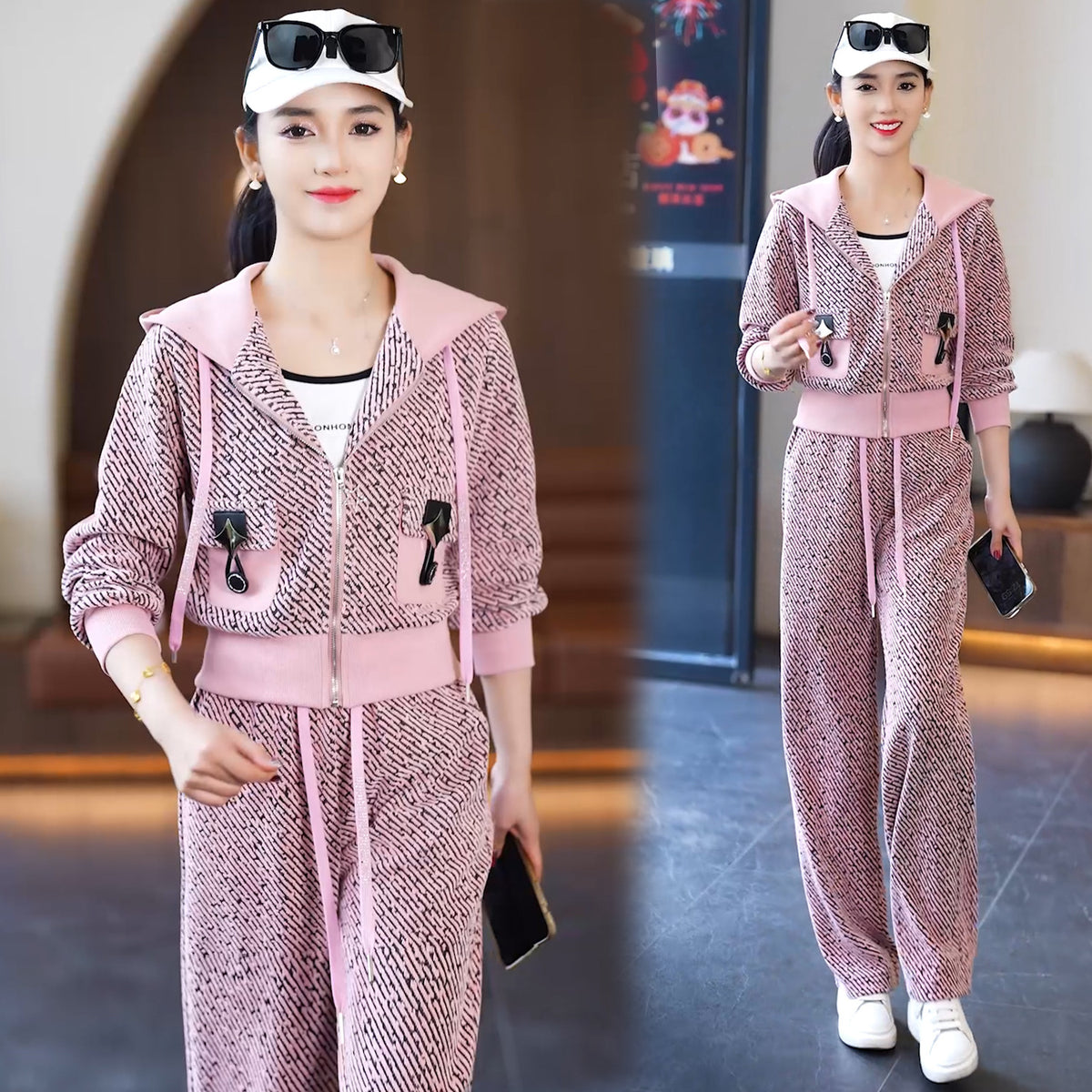 🔥✨【Nuevos estilos de otoño】✨[Conjunto de dos piezas elegante y cómodo] Ropa deportiva informal para mujer: sudadera con capucha y pantalones anchos✨