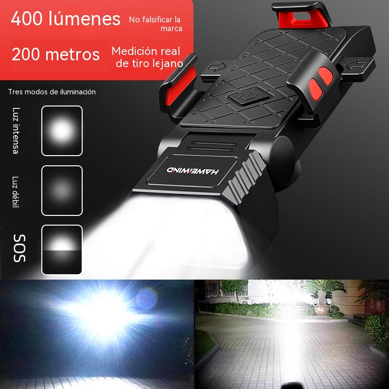 ⏳【Último día con 50% de descuento】🚲💡Luz multifuncional 4 en 1 para bicicleta: bocina, luz y soporte para teléfono, recargable.
