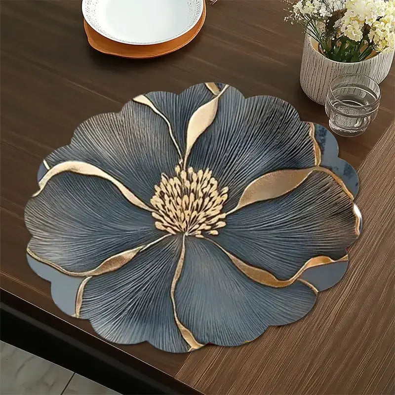 【10 piezas 】Mantel redondo gris con estampado floral, resistente al calor, ideal para la cocina, fiestas de cumpleaños y bodas.
