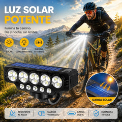 🚲💡Faro solar para bicicleta con carga USB y altavoz, 900 lúmenes, luz nocturna de larga duración para ciclismo