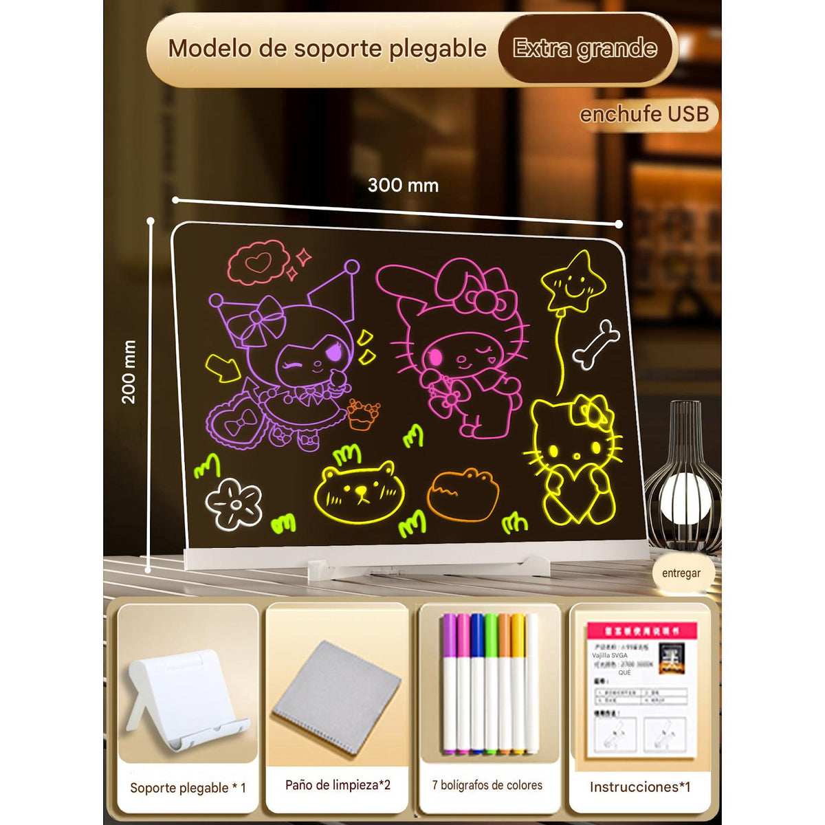 Pizarra fluorescente acrílica borrable para niños, ideal para hacer grafitis.