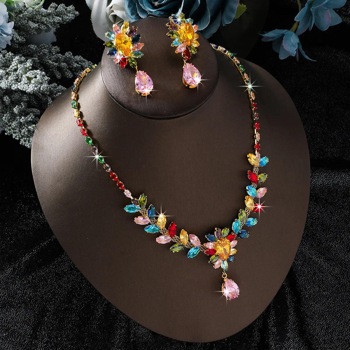 🎉 ¡Oferta 2026! ¡Más de 54.000 unidades vendidas! 🌸 Conjunto de collar floral informal para mujer: cristales, microengaste y pendientes a juego 💎