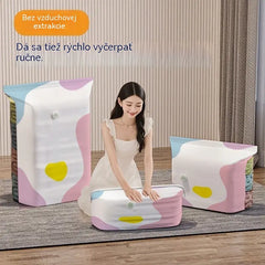 🧳【5-dielna sada】💨 Veľké, stlačiteľné vákuové úložné vrecko: nevyžaduje pumpičku, je nepriepustné a ideálne na úsporu miesta v kufri a doma ✈️