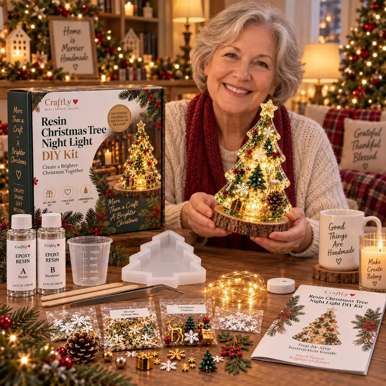 🎄✨Kit de luces nocturnas para árbol de Navidad de resina DIY, perfecto para principiantes.