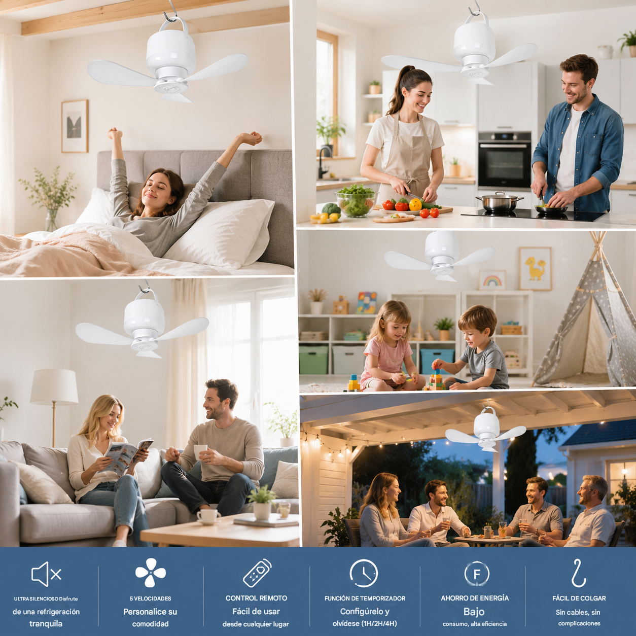 ⏰Oferta por tiempo limitado: ¡Ventilador de techo recargable con luz LED! 🌬️✨