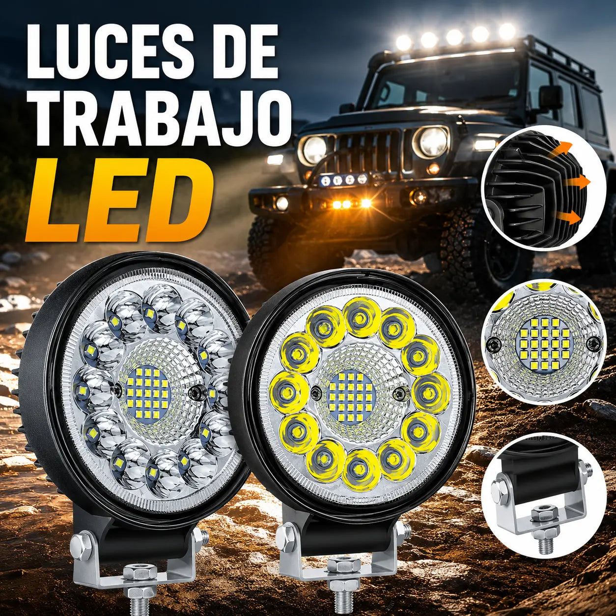 🔥【Compre 1 y obtenga 1 gratis】(2 piezas)Faros LED redondos de 99 W para coches modificados, faros auxiliares para vehículos todoterreno
