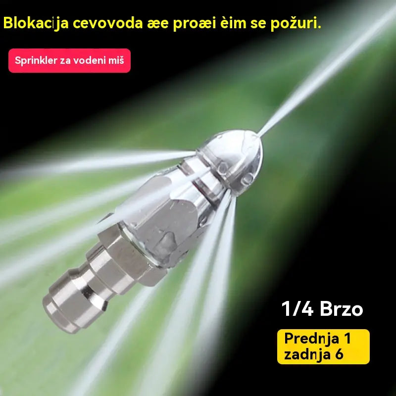 🛠️Visokotlačna mlaznica od nehrđajućeg čelika s brzim umetanjem od 1/4 sprijeda i šest stražnjih mlaznica za čišćenje i odčepljivanje odvodnih cijevi
