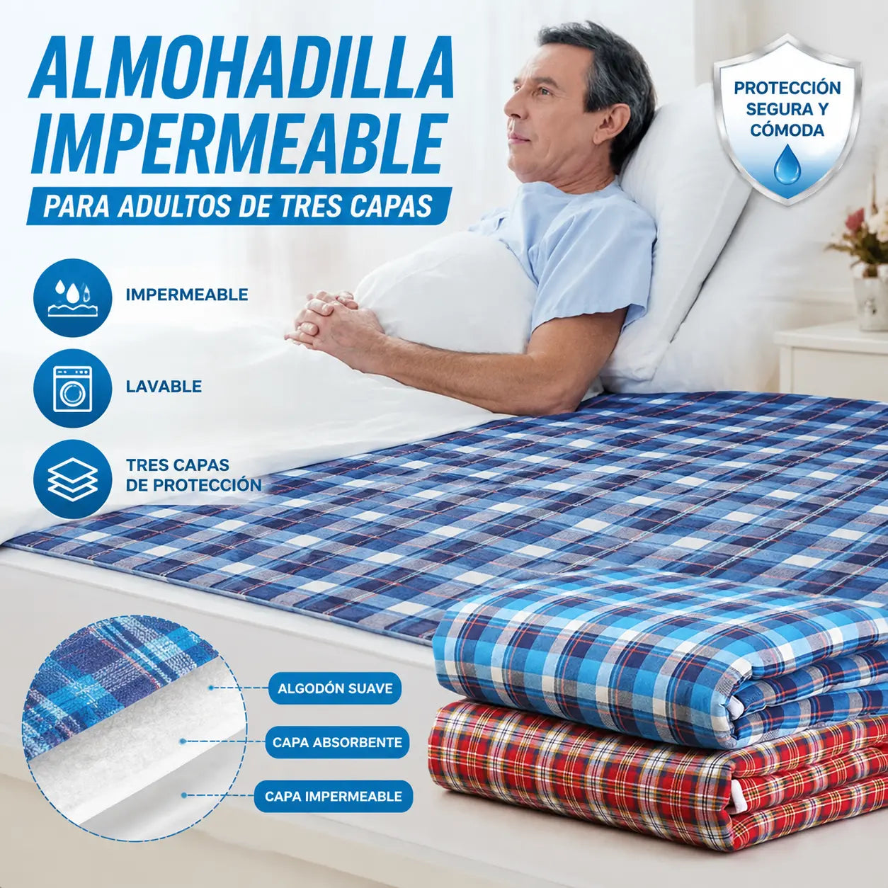 🤩(50*70cm)🛌 Almohadilla lavable y transpirable para el cuidado de pañales para adultos