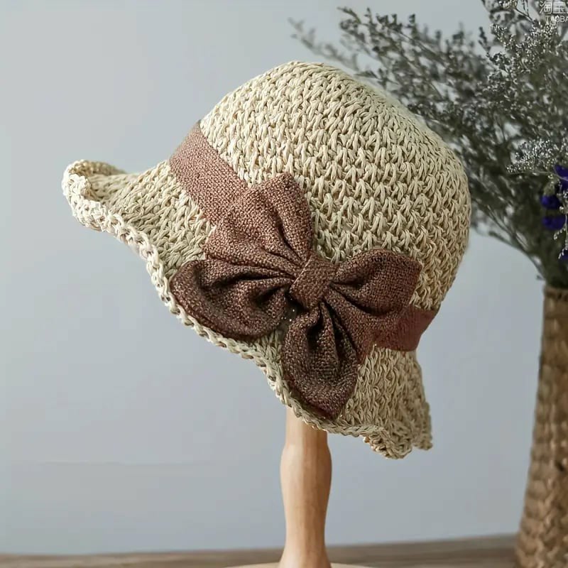 🎀🎀 50% SLEVA 👒 | Retro slaměný klobouk s mašlí – skládací a prodyšný na léto