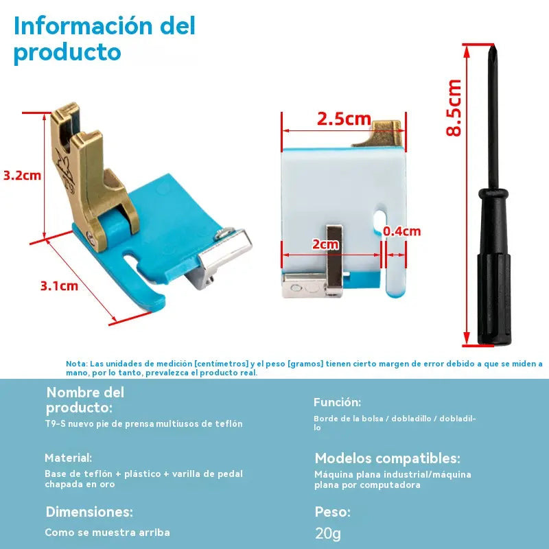 🔥【2 piezas】Prensatelas multifunción T9-S de teflón⚡ Ribeteado/Dobladillo enrollado/Dobladillo plegado
