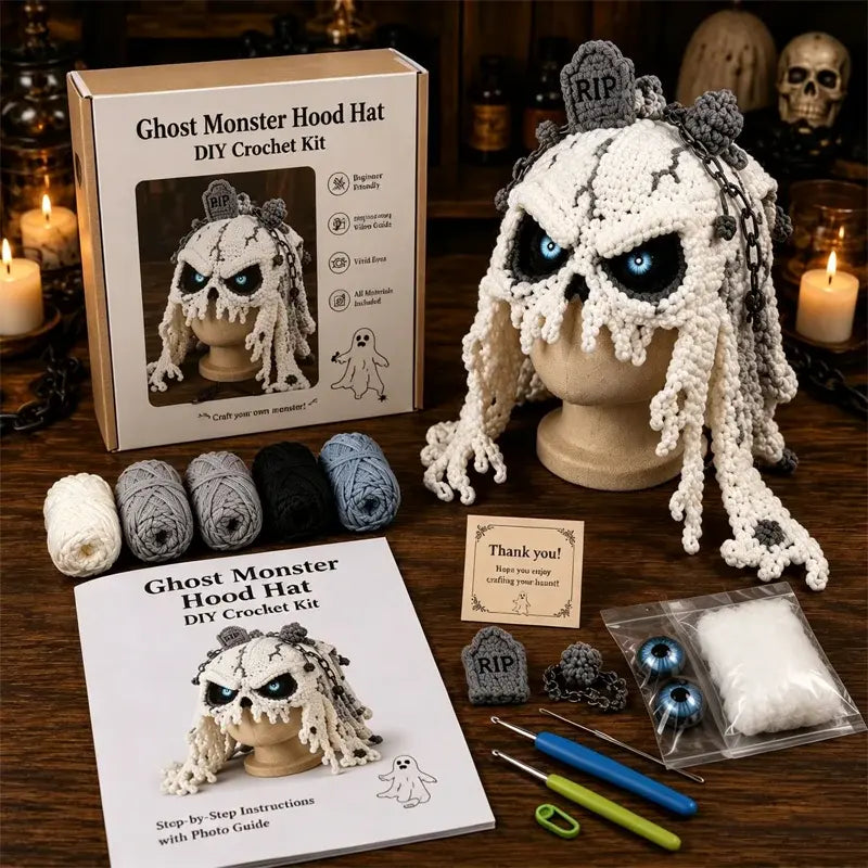 ✨🧶 Kit de Crochet DIY: Gorro con Capucha de Fantasía – Teje tu Estilo Mágico 🧝‍♀️✨
