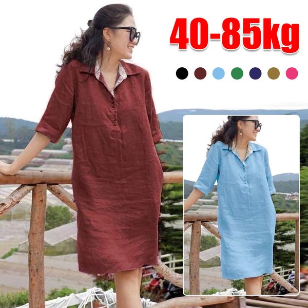 🔥🔥Oferta de tiempo limitado【S-5XL】 2025 nuevo vestido suelto de longitud media con cuello en V de talla grande para mujer de verano