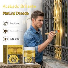 🥳💞 Pintura dorada resistente a la intemperie: a base de agua, brillo intenso. Segura para metal, madera y piedra. ¡Resiste la lluvia y el sol! 🖌️💛