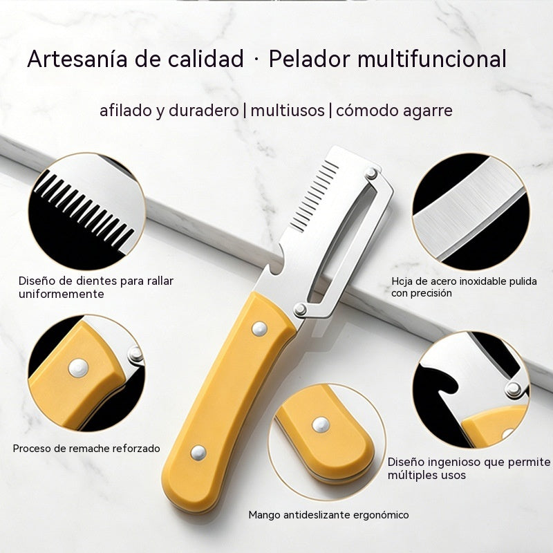 ✅Compra 1 y llévate 1 gratis (2 artículos) 🧅🔪 Pelador de cocina multifuncional 3 en 1: ¡Pela, corta y abre botellas! 🔥