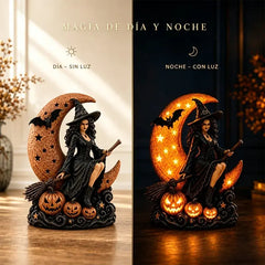 🎃🔮 Lámpara de Bruja y Luna Llena – Estatua Gótica Decorativa, Regalo Ideal 🌙 🎃