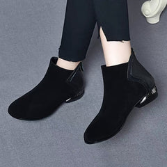 【35%OFF】🔥【35-41】 2025 ¡Otoño e invierno nuevas botas Martin de tacón corto y cachemira con empalme de piel de vaca y cabeza redonda!