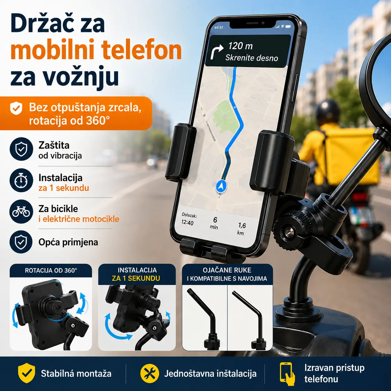 🚴 Držač za telefon za motocikl s sigurnim hvatištem