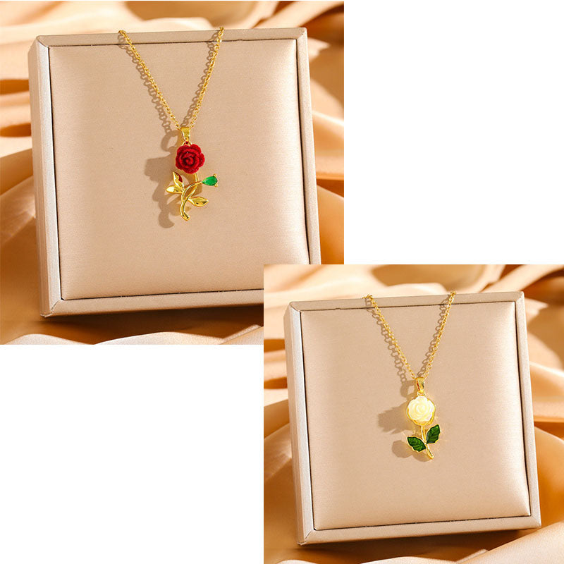 🔥Compra 1 y llévate 1 gratis：2 piezas🔥🌹💎 Collar con colgante de rosa para mujer