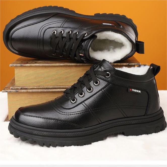 【49% OFF】【39-44】 Zapatos de cuero de suela gruesa, cálidos y esponjosos, engrosados de invierno para hombres