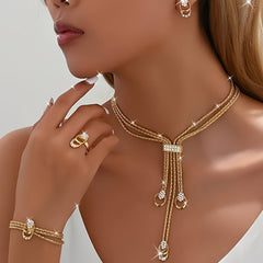 💖🔥【Anillo + Pulsera + Pendientes + Collar】✨Conjunto de joyas de estilo bohemio, creativo y único, de estilo minimalista.