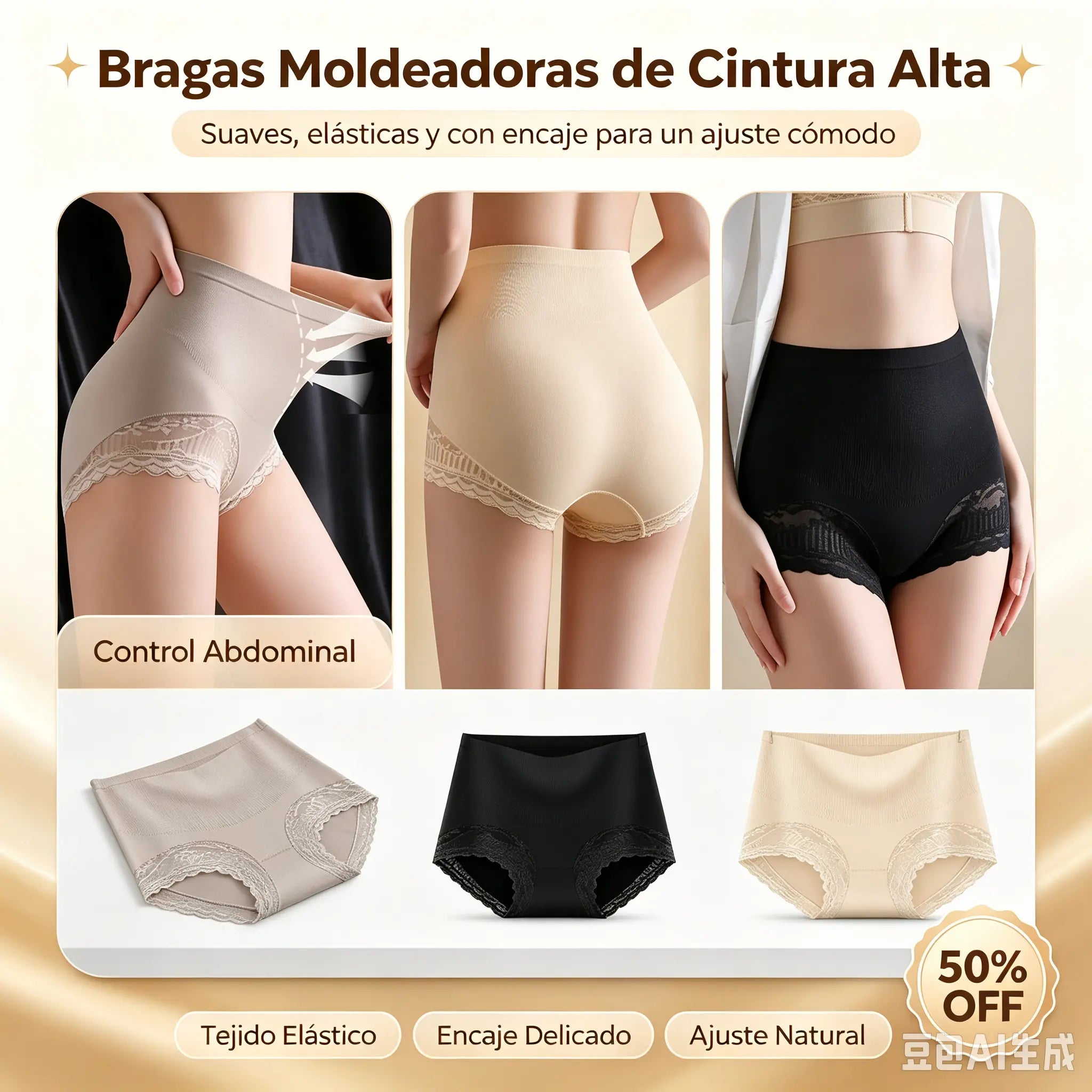 🙌【3 piezas 25€】Bragas moldeadoras abdomen plano y efecto push-up – suaves, transpirables y estilizan tu figura【M-2XL】