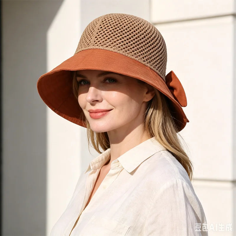 👒Compra uno y llévate otro gratis✨ Sombrero de sol de ala ancha con lazo para mujer – Plegable, protección 360° 🎀