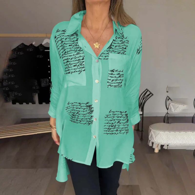 🎁Camisa con solapa a la moda con estampado de letras