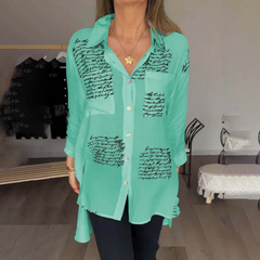 🎁Camisa con solapa a la moda con estampado de letras