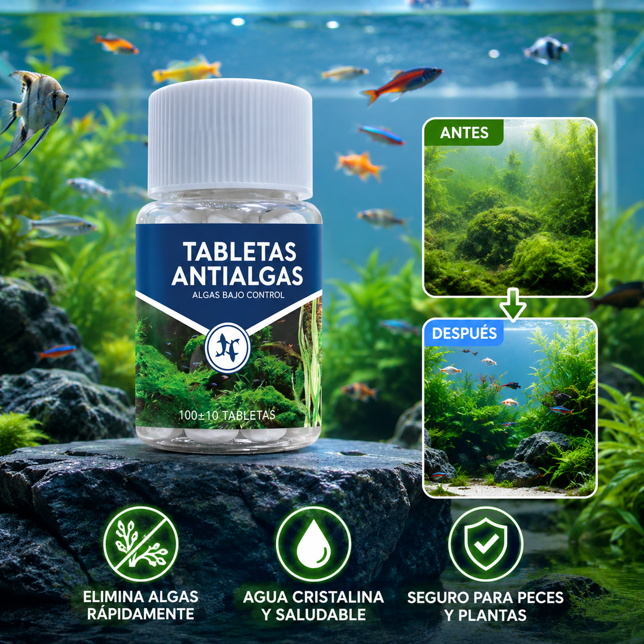 🔥Compra 2 y llévate 2 gratis (4 botellas-400 piezas)🐠🌿 Pastillas purificadoras de agua para acuario