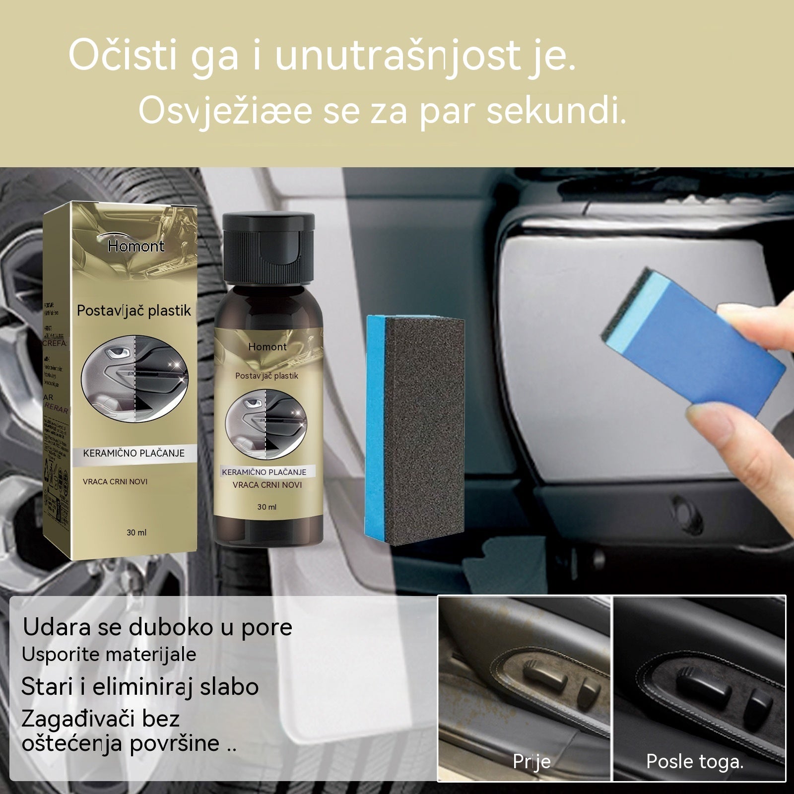 🚗【Kupi 1 i dobiješ 1 gratis】🖤 Set za Obnavljanje Plastike za Auto – Vraća Duboku Crnu Boju i Originalni Sjaj 🔥