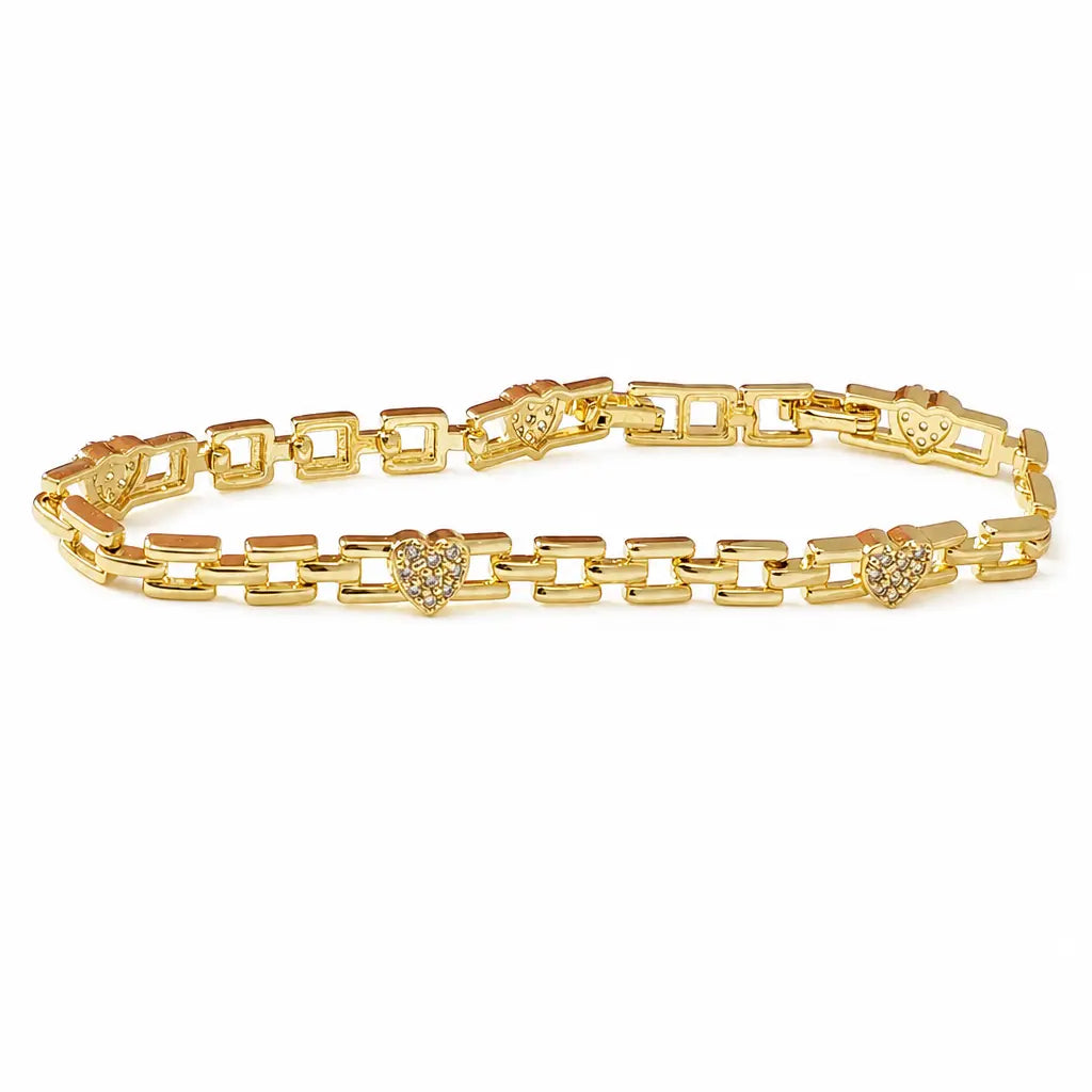 📢📢 ¡Oferta a mitad de precio! ✨💛 Pulsera de cadena dorada con corazones y cuadrados calados adornados con strass: combina a la perfección con cualquier look.