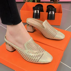 【tamaño：35-40】Nuevas zapatillas informales de tacón alto de malla