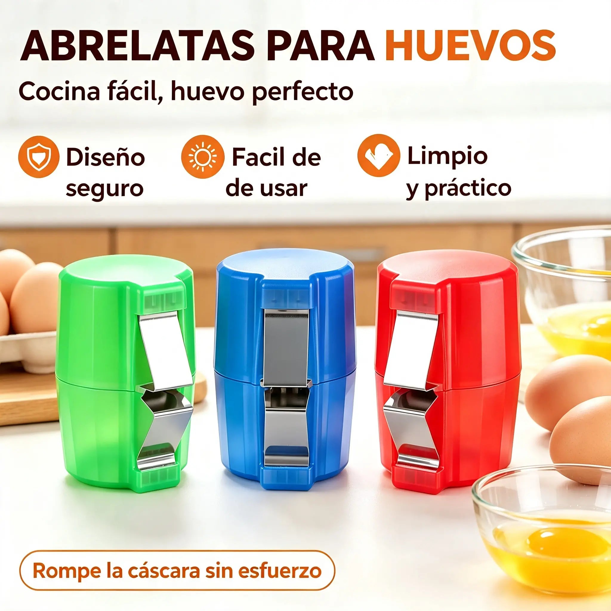 【3 piezas】🍳 Rompehuevos rápido: rompe cientos de huevos más rápido y de forma más limpia 🔥