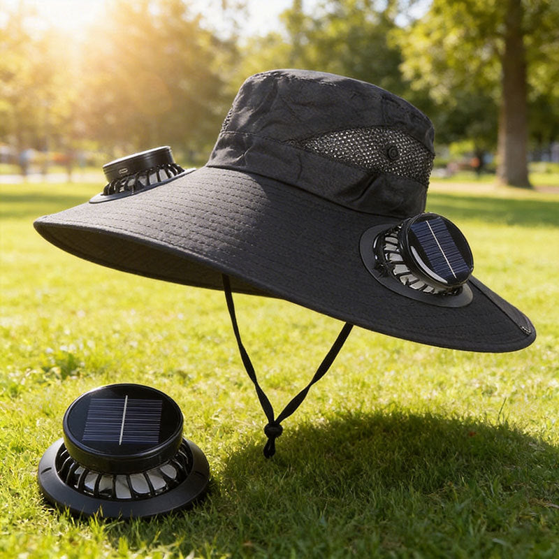 🧢☀️ Sombrero con ventilador solar: protección UV y sombra para la playa / senderismo / pesca / acampada 🏖️🏕️