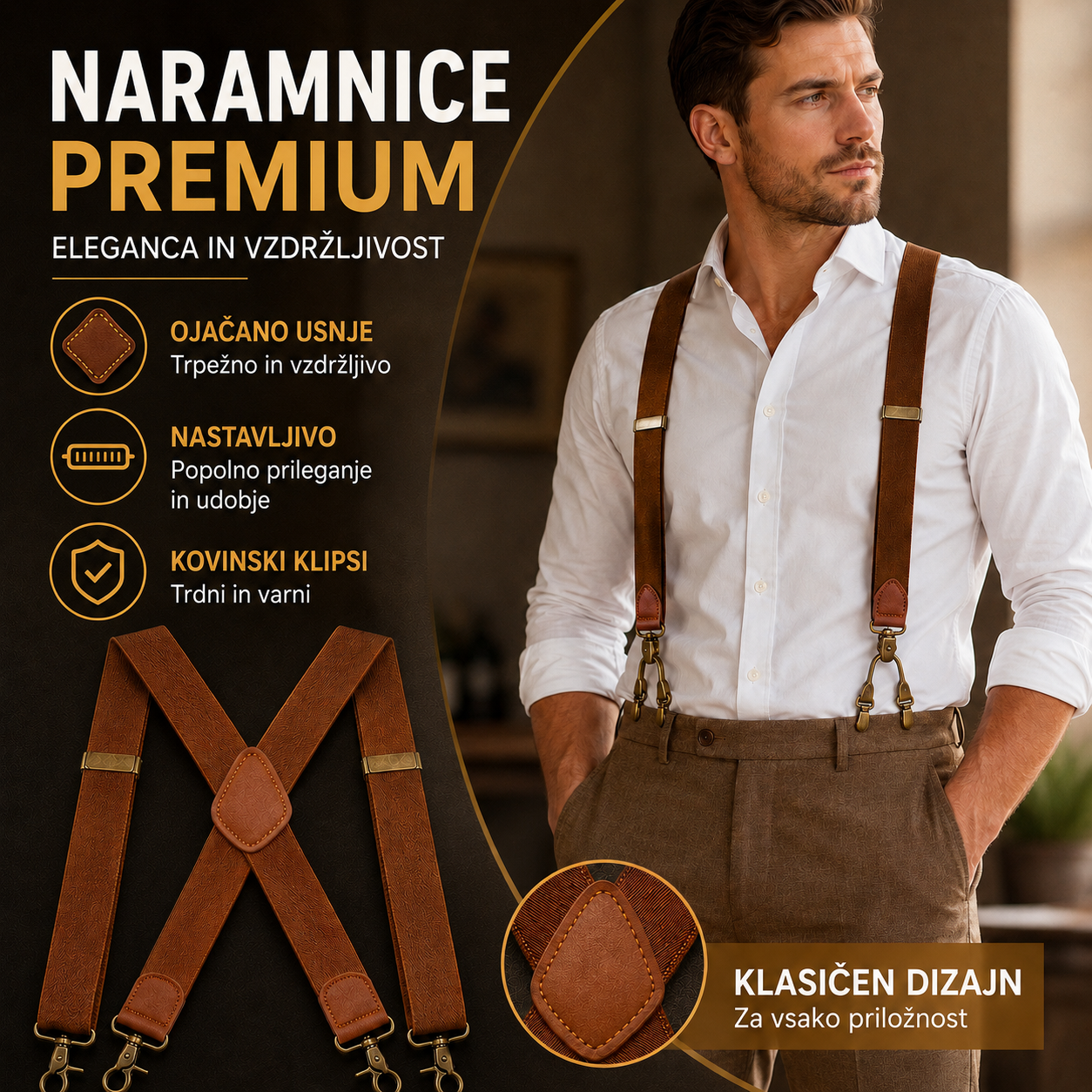 📢📢 50 % popust! ⏰ Moške prekrižane naramnice (s kavlji)