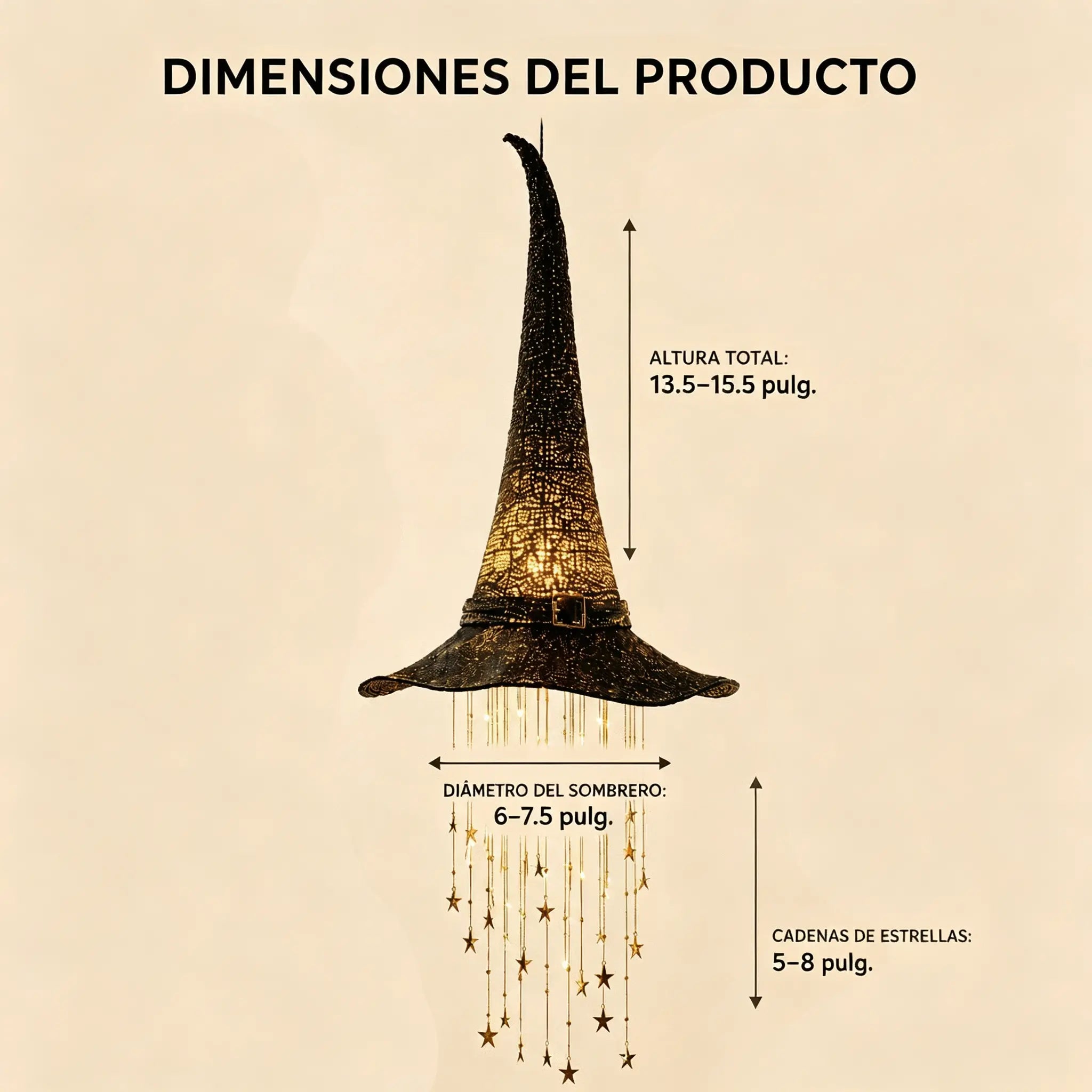 🔮🧙 Sombrero de bruja colgante con luz – Campana de viento iluminada para decoración de Halloween 🎃🌟
