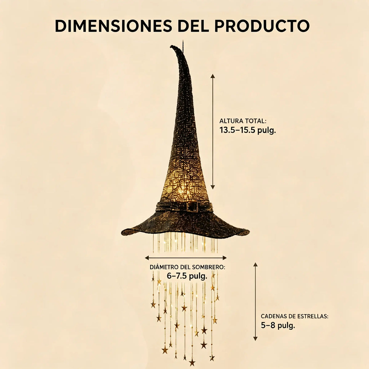 🔮🧙 Sombrero de bruja colgante con luz – Campana de viento iluminada para decoración de Halloween 🎃🌟