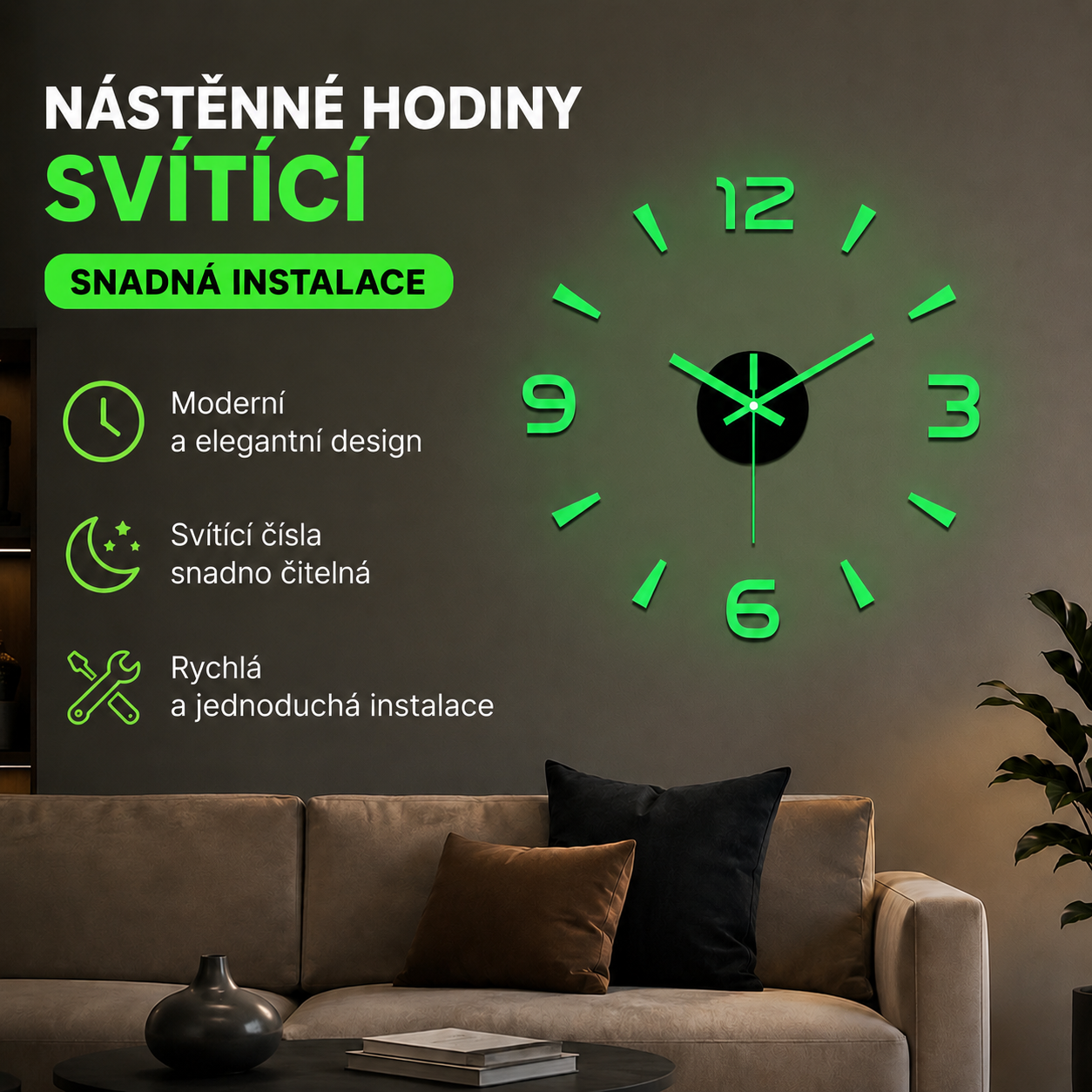 🕑✨3D svítící akrylové nástěnné hodiny - není nutné vrtat (montáž je nutná)