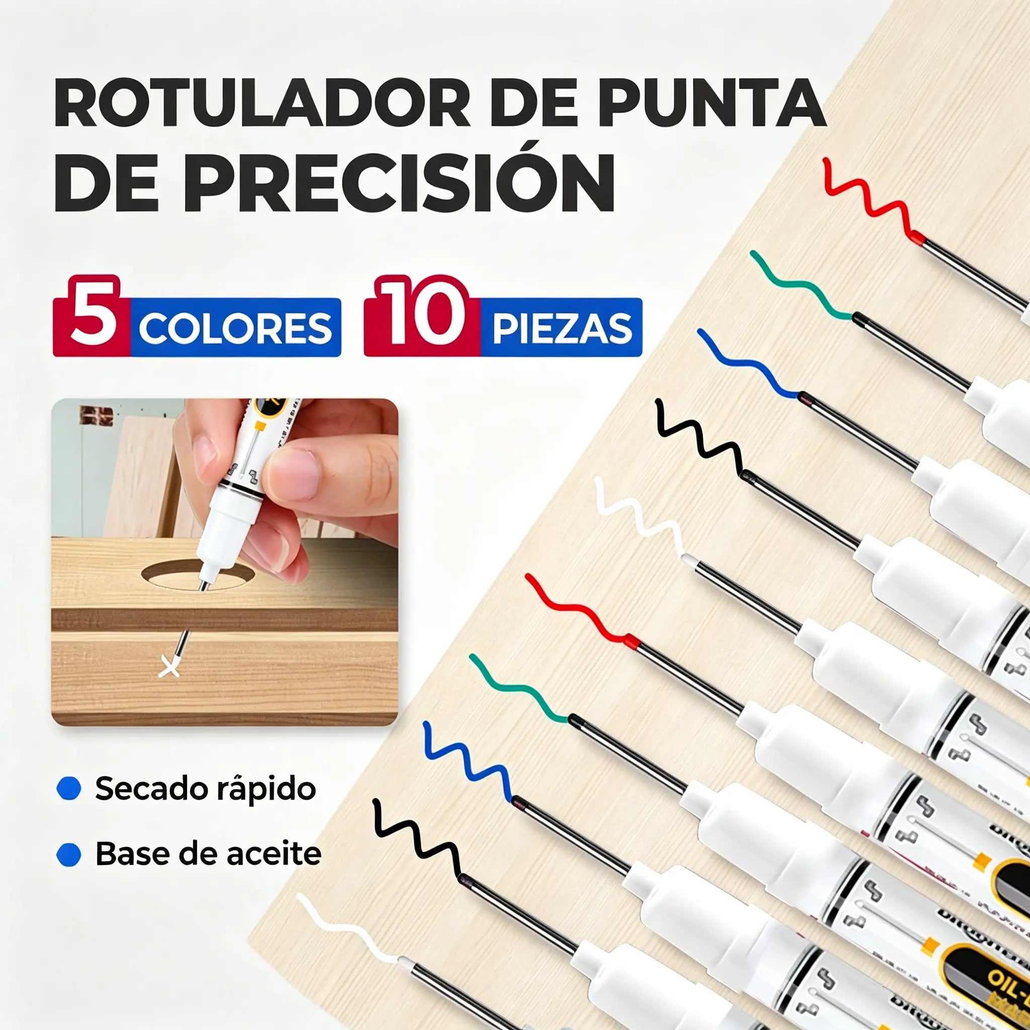 【10 unidades】🛠️ Rotulador permanente oleoso de secado rápido – Punta fina de precisión para metal, plástico, madera y más ⚡