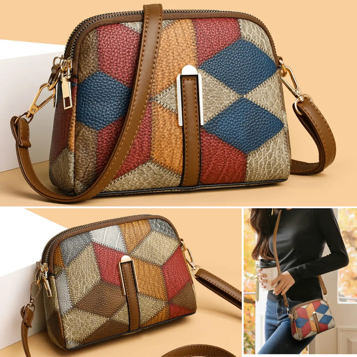 👜2026 nuevo bolso cruzado a cuadros con bloques de color a la moda para mujer