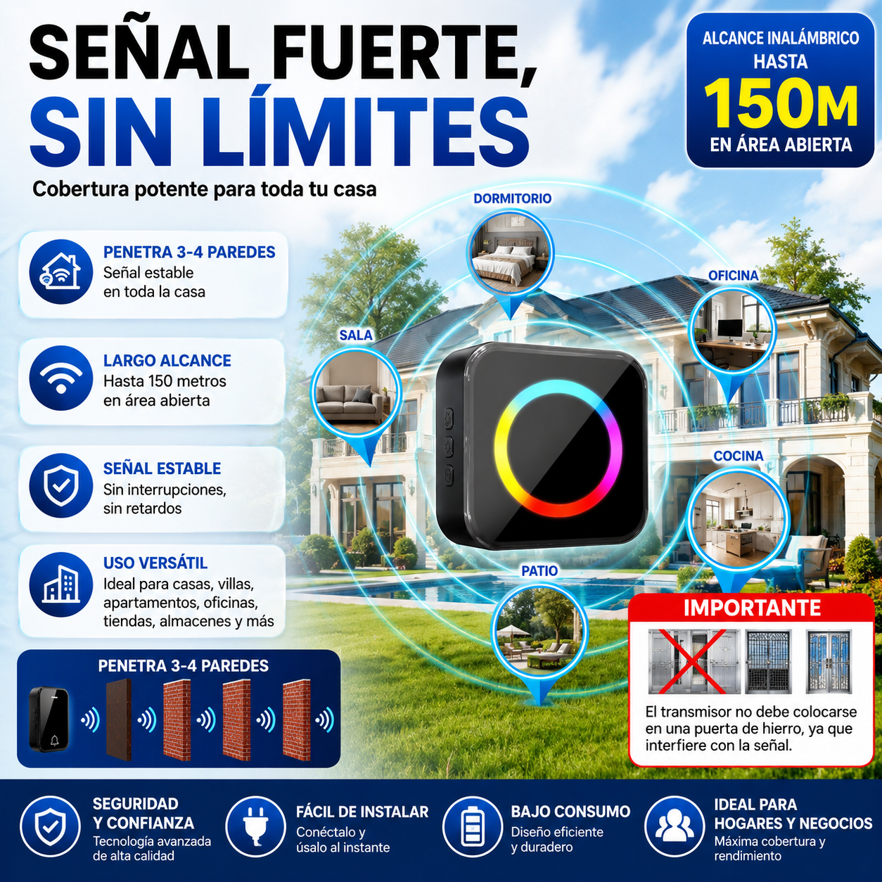 🔔🏠 Timbre Inalámbrico Inteligente 2 en 1 – Sin Cables, Impermeable y Fácil de Instalar