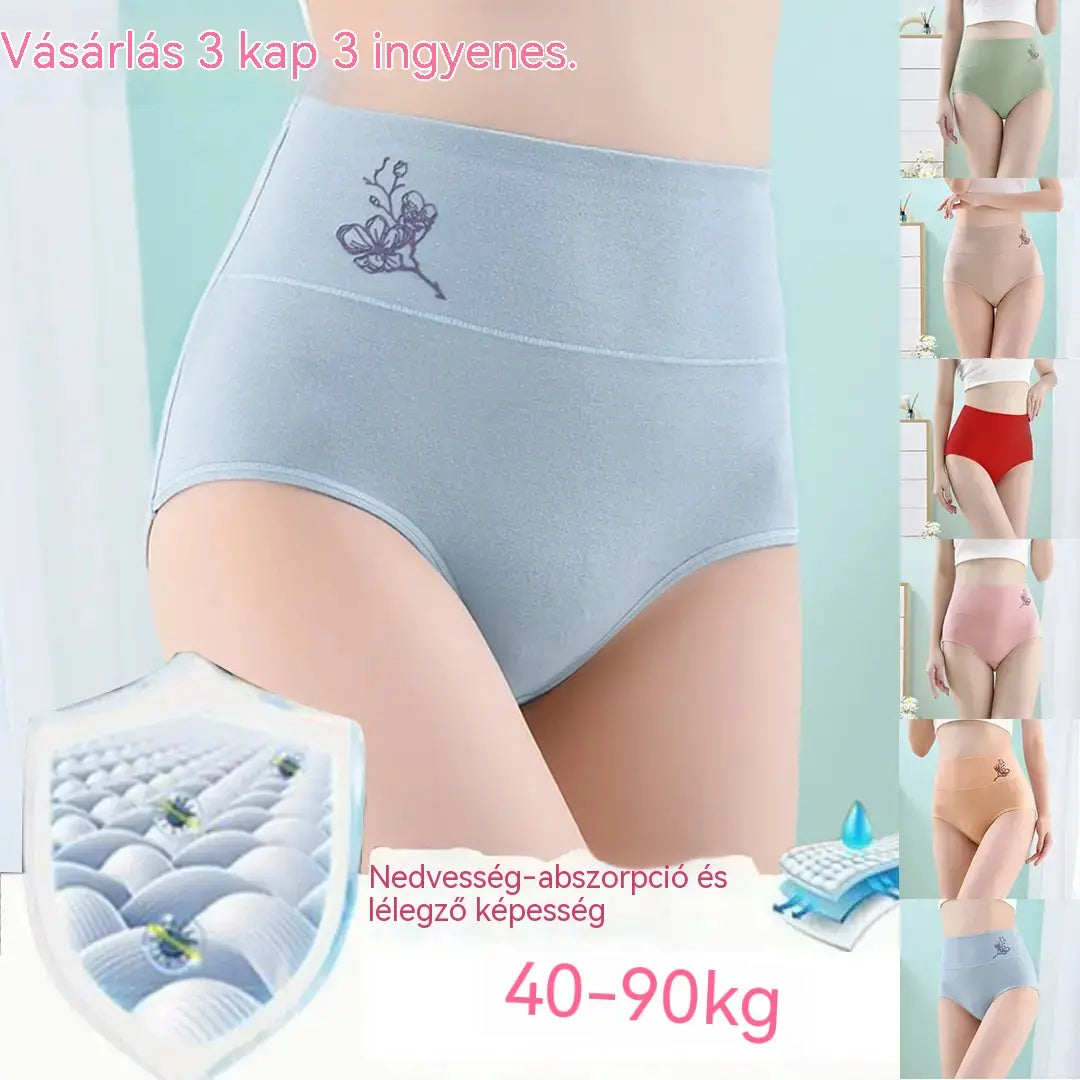 💖Vásároljon 3 darabot, kap 3-ot ingyen – 【6 részes készlet】Tiszta pamut magas derekú, nagy méretű csípőemelő bugyi [40-100 kg]